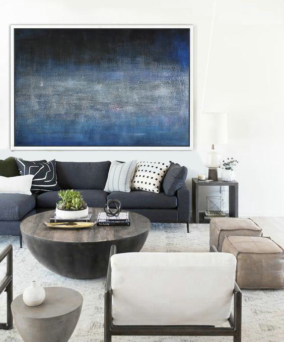 Original Painting Hand Made Large Abstract Art,Oversized Horizontal Contemporary Art,Contemporary Wall Art,Dark Blue,Grey,Black.etc